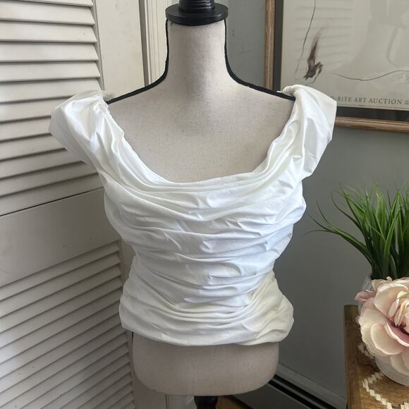 TADASHI COLLECTION Top Womens 14 White Ruched Off Shoulder Cocktail Evening - Picture 1 of 12